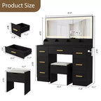 45.9 Vanity Desk with Lighted Mirror, Charging Station and 7 Drawers, Makeup Vanity Table with Storage Stool