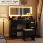 45.9 Vanity Desk with Lighted Mirror, Charging Station and 7 Drawers, Makeup Vanity Table with Storage Stool