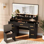 45.9 Vanity Desk with Lighted Mirror, Charging Station and 7 Drawers, Makeup Vanity Table with Storage Stool