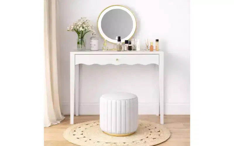 35.43 White Vanity Desk with Drawer, Modern Makeup Table or Writing Desk for Bedroom or Small Office