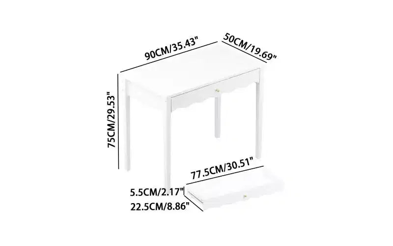 35.43 White Vanity Desk with Drawer, Modern Makeup Table or Writing Desk for Bedroom or Small Office