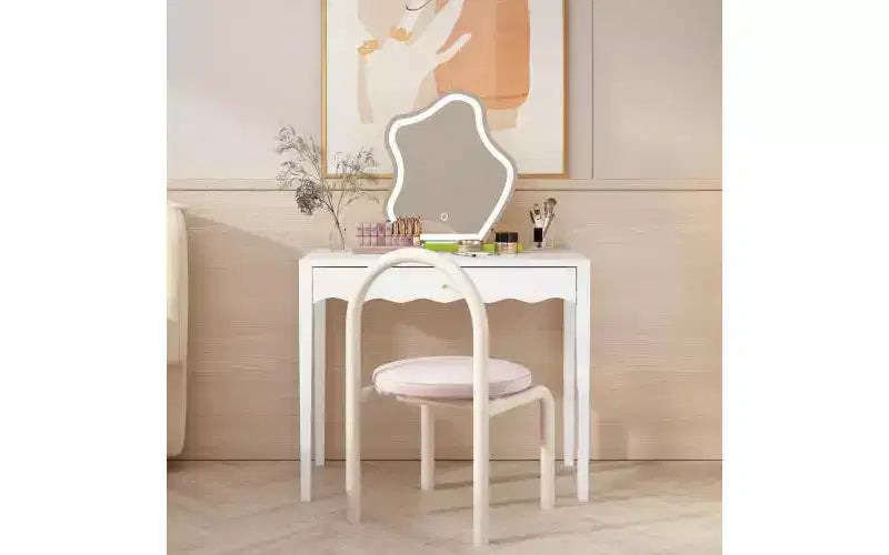 35.43 White Vanity Desk with Drawer, Modern Makeup Table or Writing Desk for Bedroom or Small Office