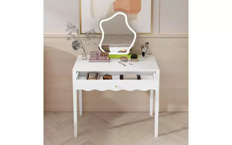 35.43 White Vanity Desk with Drawer, Modern Makeup Table or Writing Desk for Bedroom or Small Office