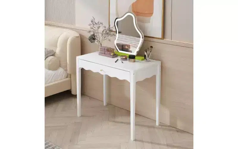 35.43 White Vanity Desk with Drawer, Modern Makeup Table or Writing Desk for Bedroom or Small Office