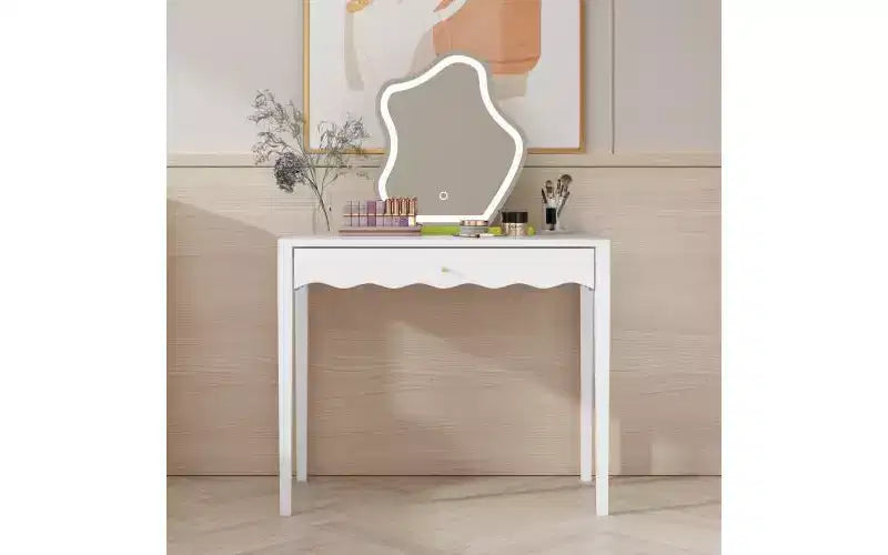 35.43 White Vanity Desk with Drawer, Modern Makeup Table or Writing Desk for Bedroom or Small Office