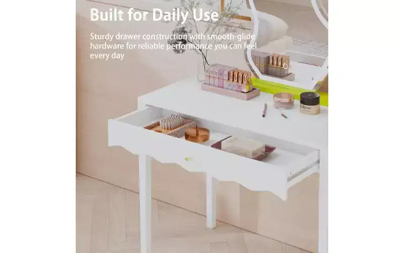 35.43 White Vanity Desk with Drawer, Modern Makeup Table or Writing Desk for Bedroom or Small Office