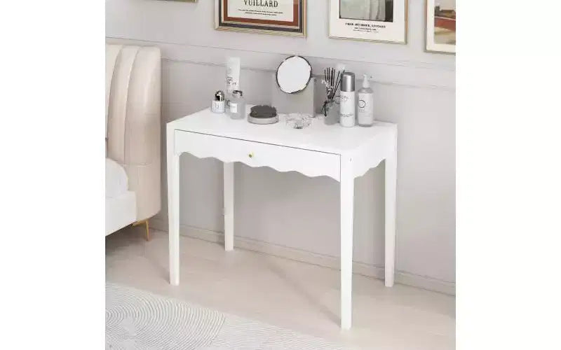 35.43 White Vanity Desk with Drawer, Modern Makeup Table or Writing Desk for Bedroom or Small Office