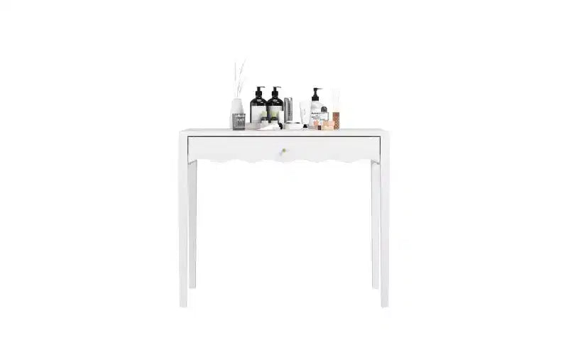 35.43 White Vanity Desk with Drawer, Modern Makeup Table or Writing Desk for Bedroom or Small Office