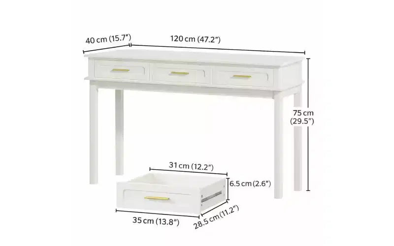 Cremeweißer Schminktisch mit 3 Schubladen, moderner Schmink- oder Schreibtisch fürs Schlafzimmer