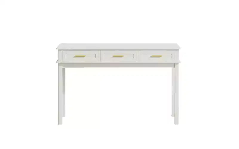 Cremeweißer Schminktisch mit 3 Schubladen, moderner Schmink- oder Schreibtisch fürs Schlafzimmer