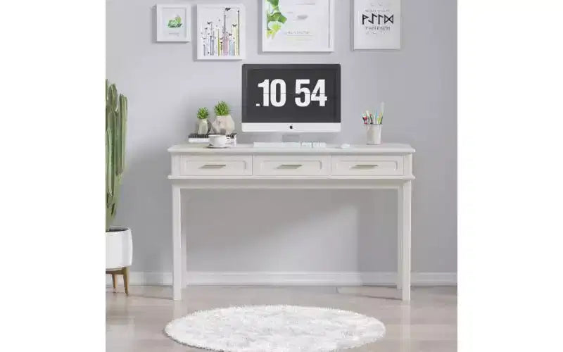 Cremeweißer Schminktisch mit 3 Schubladen, moderner Schmink- oder Schreibtisch fürs Schlafzimmer