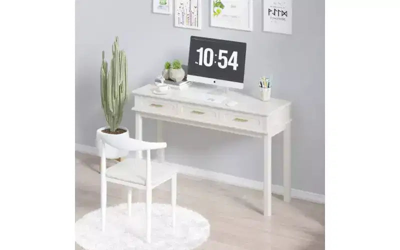Cremeweißer Schminktisch mit 3 Schubladen, moderner Schmink- oder Schreibtisch fürs Schlafzimmer