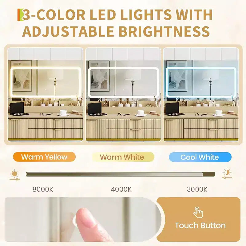 Schminktisch mit Spiegel und Beleuchtung, Schminktisch mit Aufbewahrungsschubladen und Hocker, kleines Schminktisch-Set fürs Schlafzimmer, Frisiertisch mit LED-beleuchtetem Spiegel