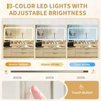 Schminktisch mit Spiegel und Beleuchtung, Schminktisch mit Aufbewahrungsschubladen und Hocker, kleines Schminktisch-Set fürs Schlafzimmer, Frisiertisch mit LED-beleuchtetem Spiegel