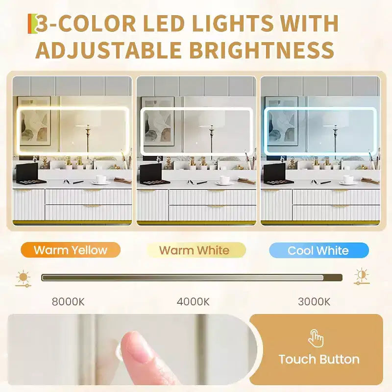 Schminktisch mit Spiegel und Beleuchtung, Schminktisch mit Aufbewahrungsschubladen und Hocker, kleines Schminktisch-Set fürs Schlafzimmer, Frisiertisch mit LED-beleuchtetem Spiegel