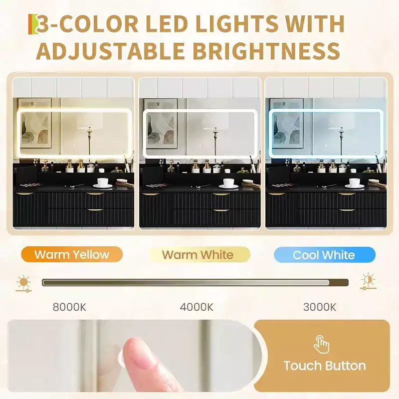 Schminktisch mit Spiegel und Beleuchtung, Schminktisch mit Aufbewahrungsschubladen und Hocker, kleines Schminktisch-Set fürs Schlafzimmer, Frisiertisch mit LED-beleuchtetem Spiegel