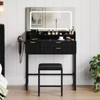 Vanity Desk with Mirror and Lights, Makeup Vanity with Storage Drawers & Stool, Small Vanity Set for Bedroom, Dressing Table with LED Lighted Mirror