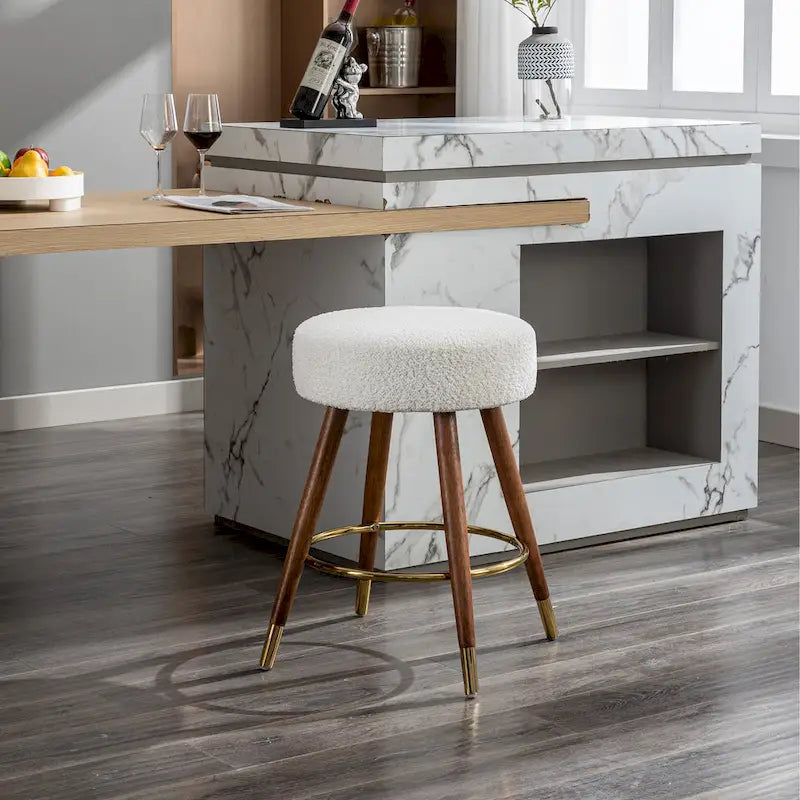 White 23.88 Upholstered Swivel Stool with Wood Frame