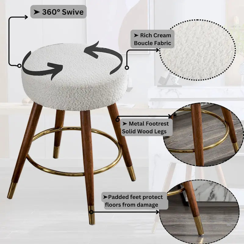 White 23.88 Upholstered Swivel Stool with Wood Frame