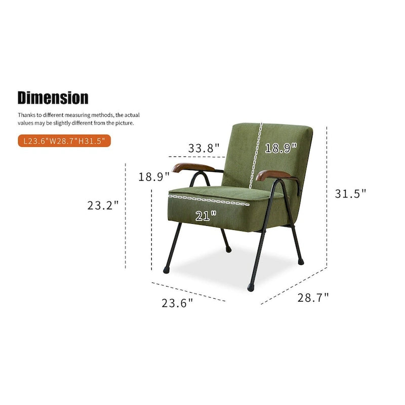 Green Modern 20 High Back Upholstered Accent Chair with Metal Legs