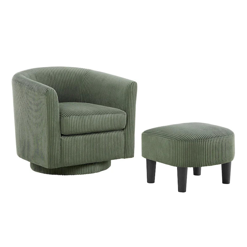 Groene gestoffeerde draaifauteuil van 26.38 inch met voetenbank