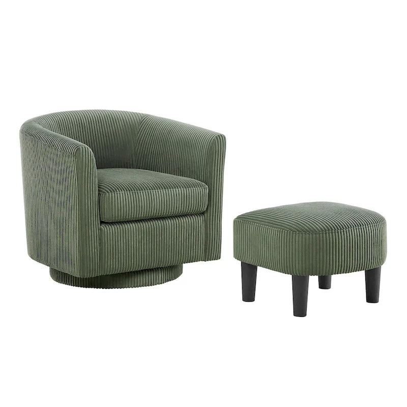 Green 26.38 Upholstered 360 Swivel Arm Chair with Ottoman