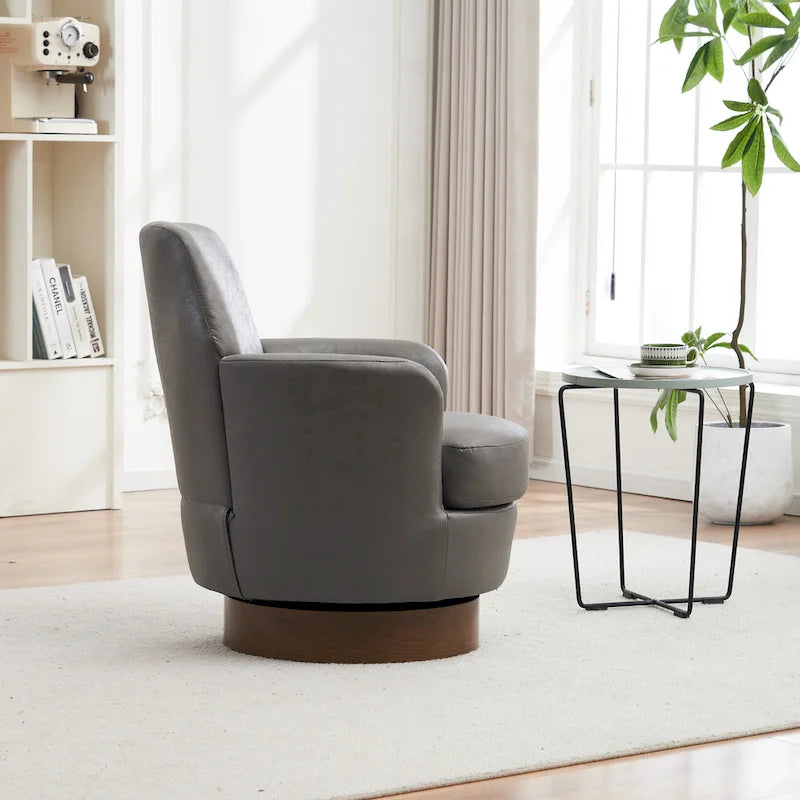 29.3 Upholstered Swivel Barrel Chair with Stainless Steel Base