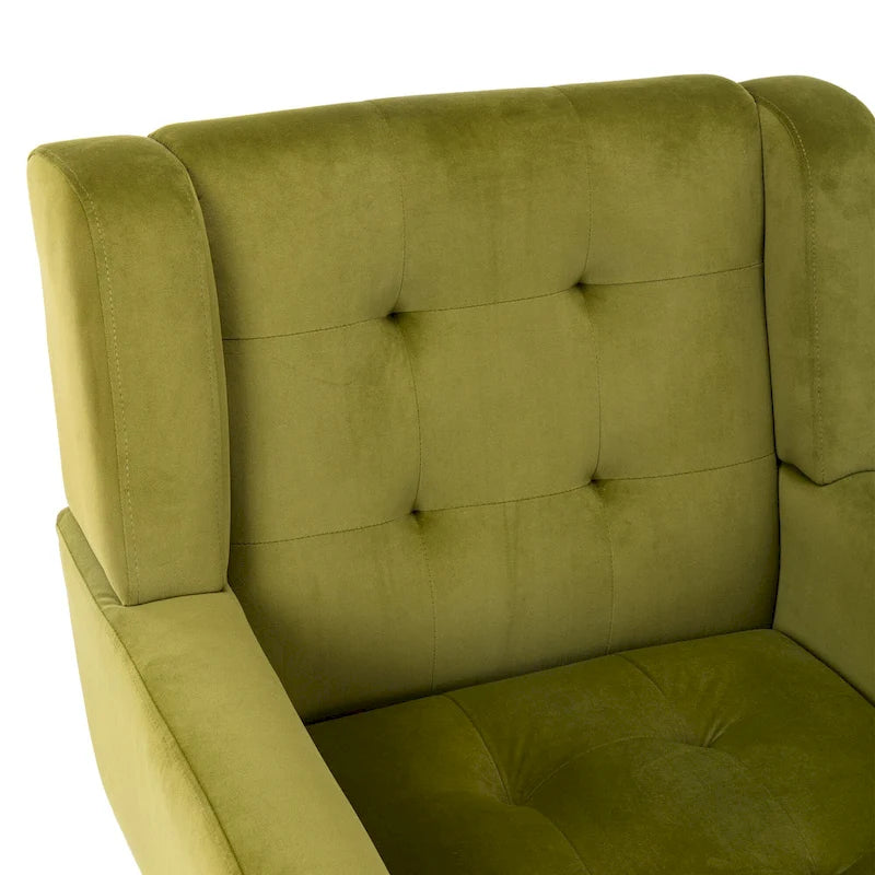 Poltrona decorativa imbottita trapuntata in velluto verde da 29.53 con gambe in legno massello nero