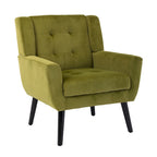 Poltrona decorativa imbottita trapuntata in velluto verde da 29.53 con gambe in legno massello nero