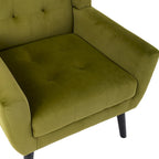 Poltrona decorativa imbottita trapuntata in velluto verde da 29.53 con gambe in legno massello nero