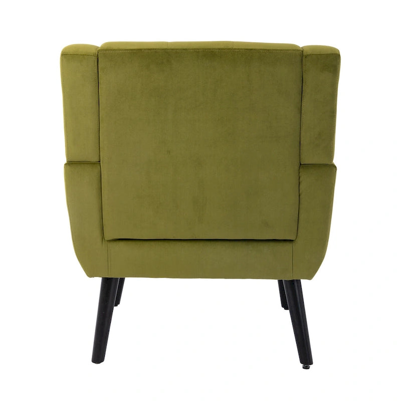 Poltrona decorativa imbottita trapuntata in velluto verde da 29.53 con gambe in legno massello nero