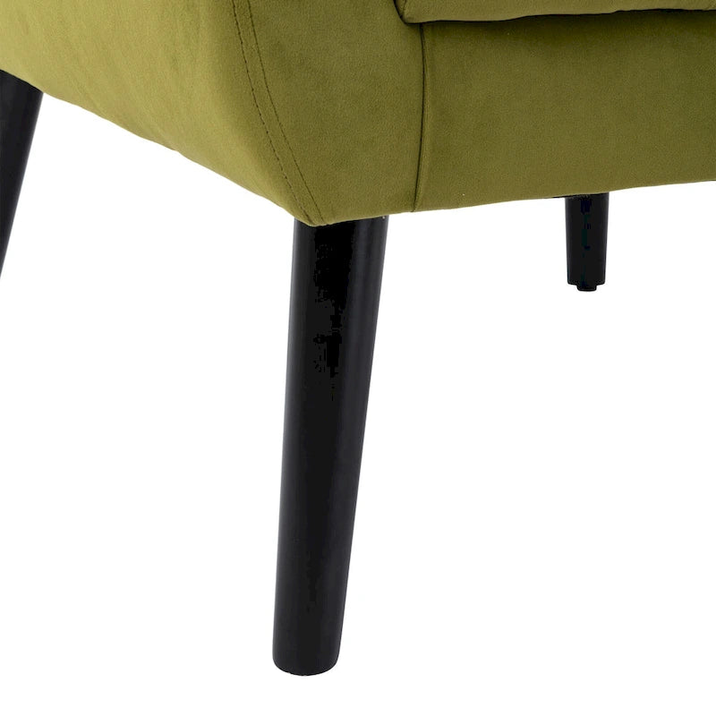 Poltrona decorativa imbottita trapuntata in velluto verde da 29.53 con gambe in legno massello nero