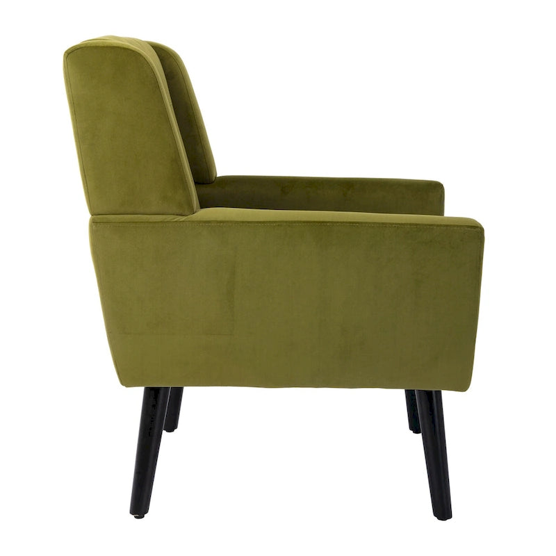 Poltrona decorativa imbottita trapuntata in velluto verde da 29.53 con gambe in legno massello nero