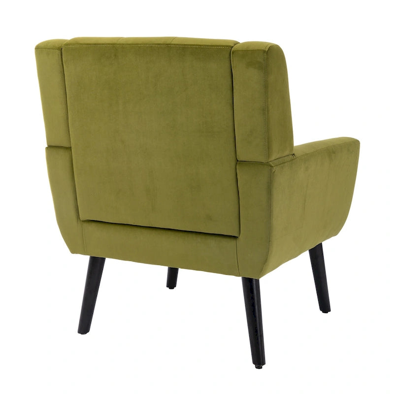 Poltrona decorativa imbottita trapuntata in velluto verde da 29.53 con gambe in legno massello nero