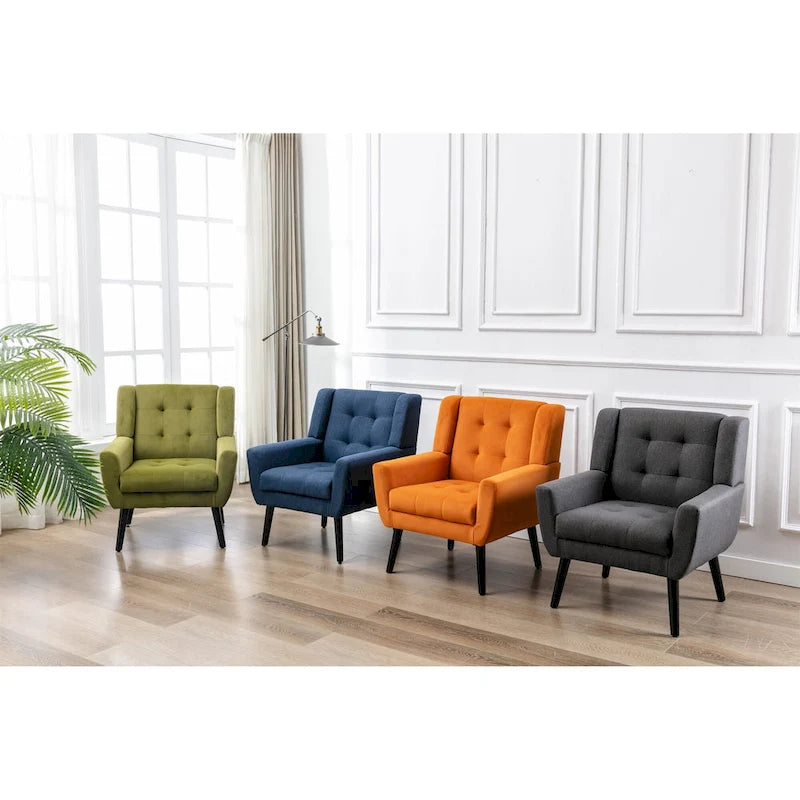 Poltrona decorativa imbottita trapuntata in velluto verde da 29.53 con gambe in legno massello nero