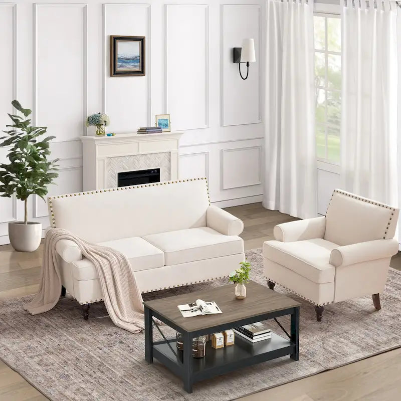 Beige moderne fauteuil van 31 met siernagels