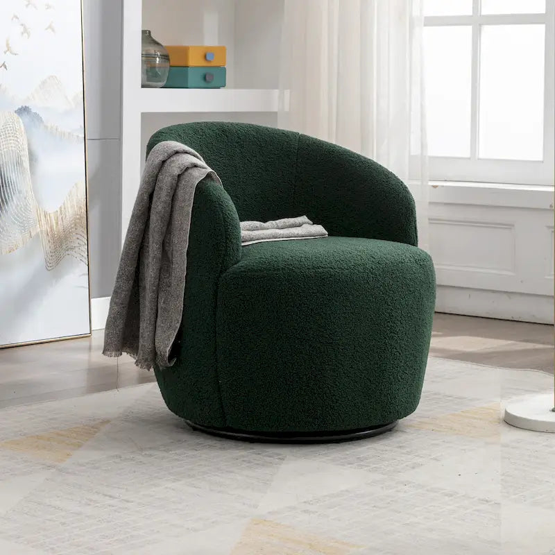 Green Modern 25.6 Swivel Barrel Chair with Metal Ring