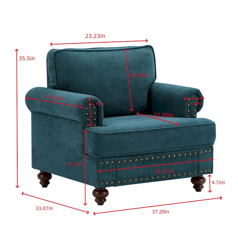 37.2 Chenille Upholstered Accent Chair with Nailheads