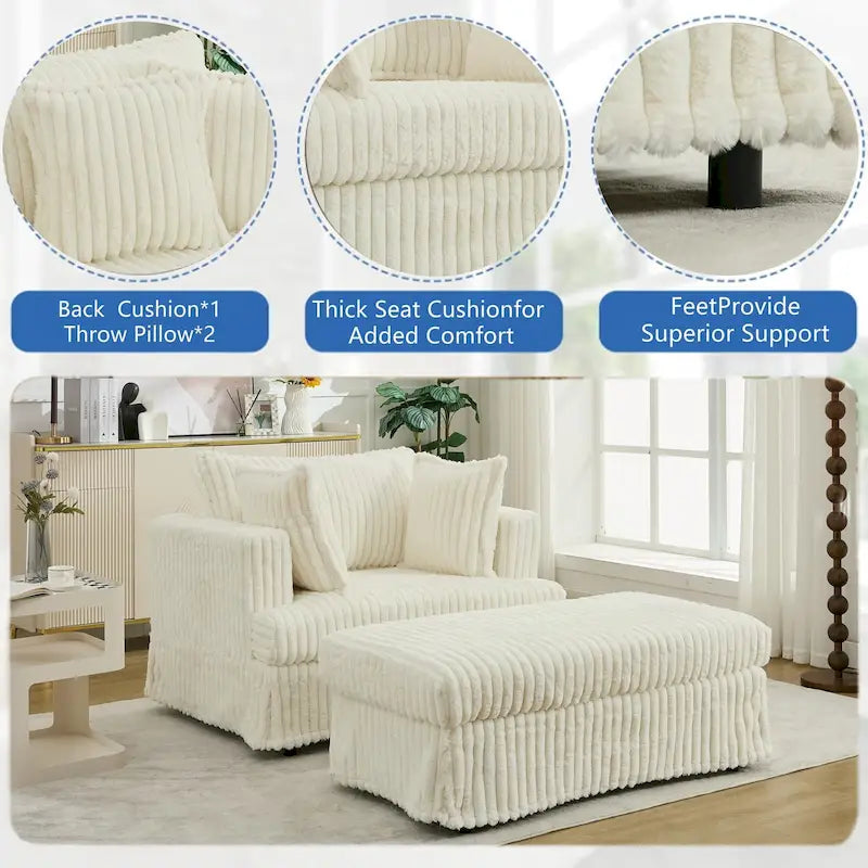47.8 Oversized Upholstered Chaise Longue Chair with Pillows