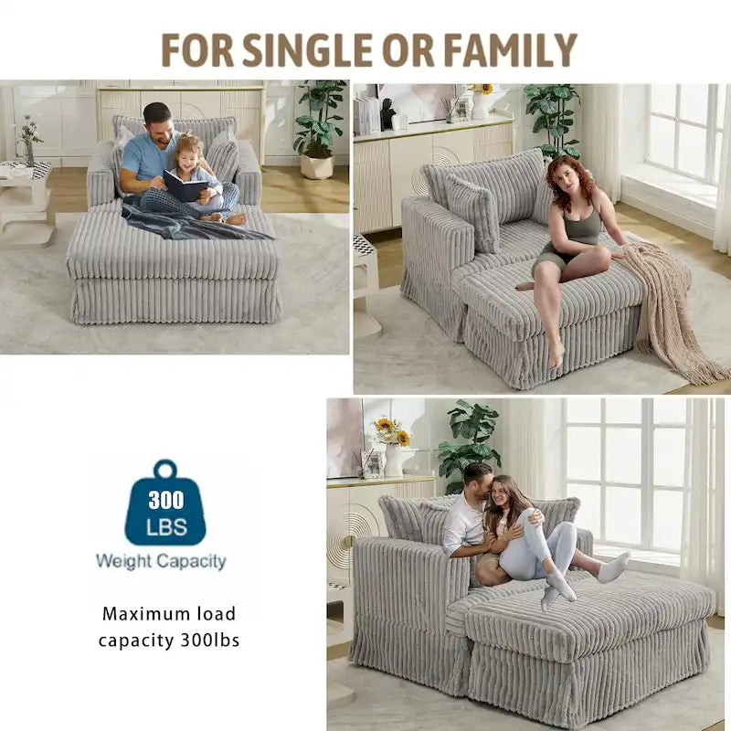 47.8 Oversized Upholstered Chaise Longue Chair with Pillows