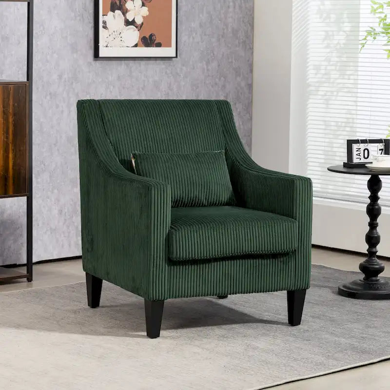 Poltrona con braccioli imbottita color smeraldo da 26.77, con braccioli sagomati e gambe in legno di hevea