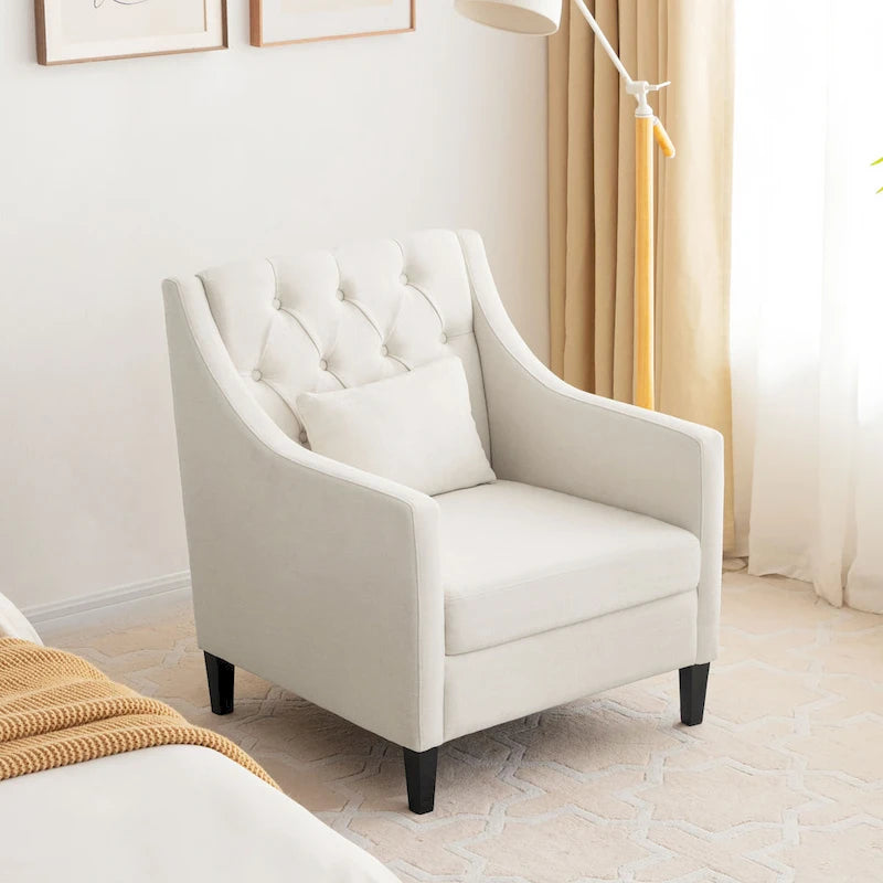Wohnzimmersessel, Akzentsessel mit Lendenkissen, eleganter Lesesessel fürs Schlafzimmer, gepolsterter Sofasessel im Mid-Century-Stil