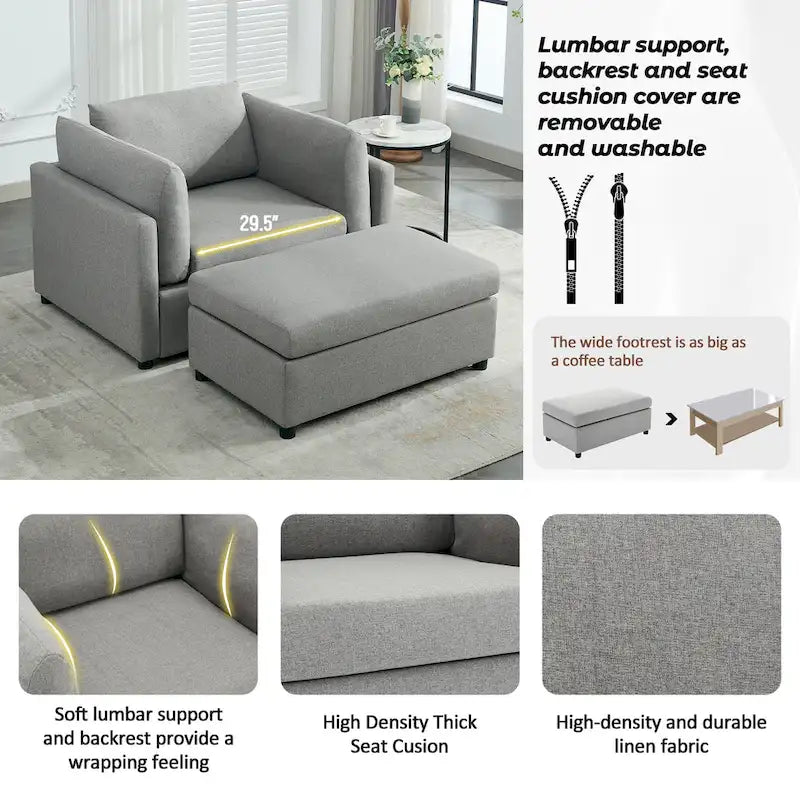 Modern Oversized Armchair with Ottoman