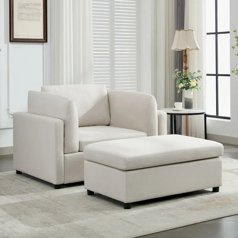 Modern Oversized Armchair with Ottoman