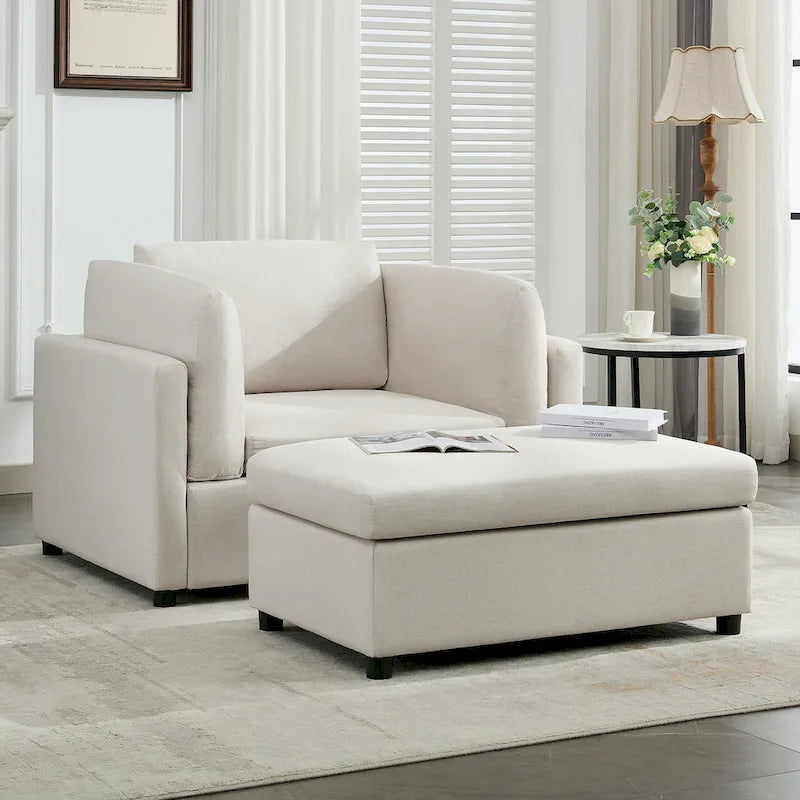 Modern Oversized Armchair with Ottoman