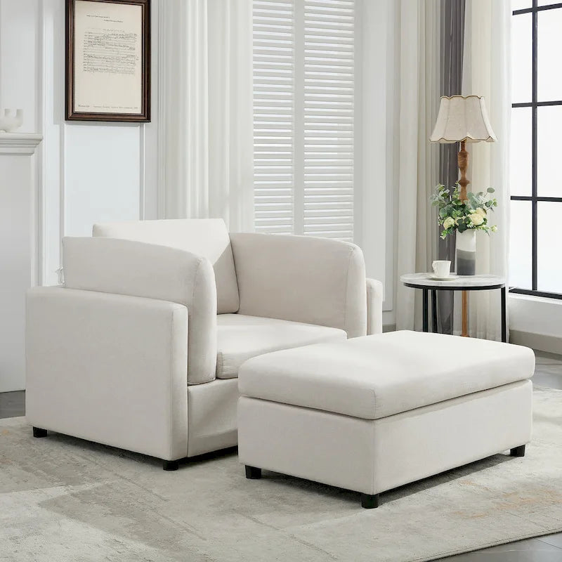 Modern Oversized Armchair with Ottoman