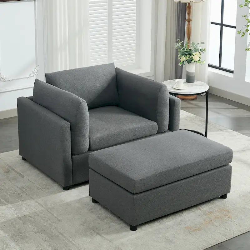 Modern Oversized Armchair with Ottoman