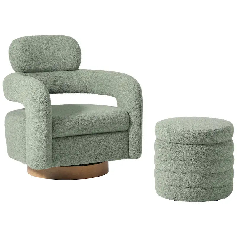 Silla giratoria Bayville de borreguito con otomana redonda con almacenamiento, juego de 2 piezas