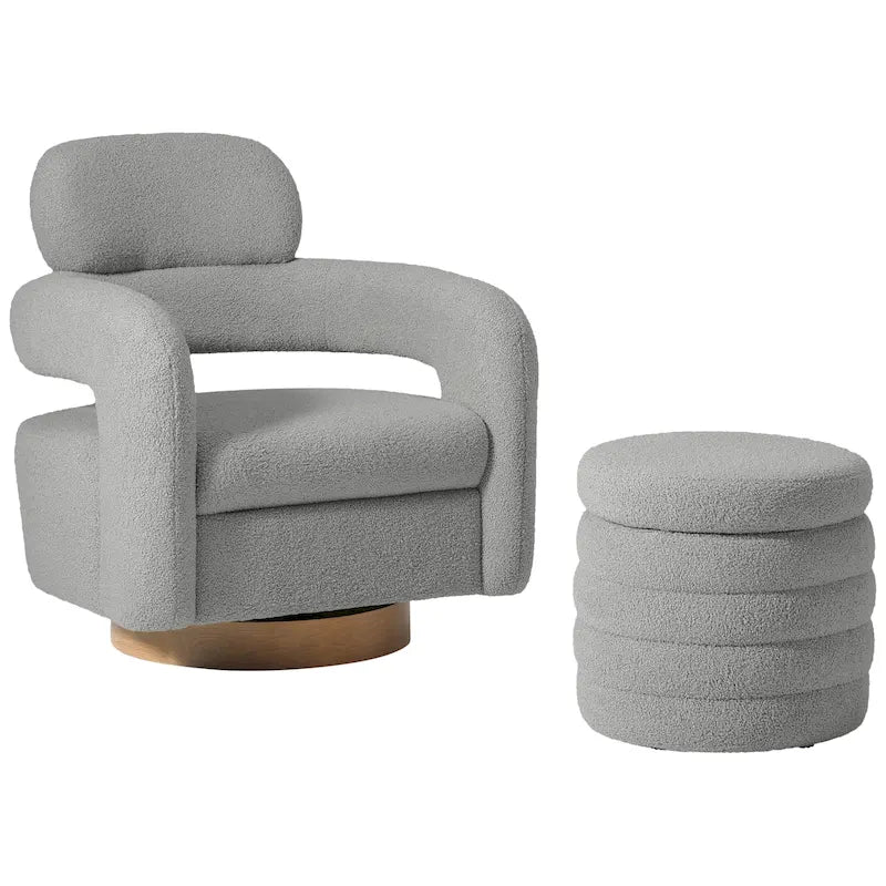 Silla giratoria Bayville de borreguito con otomana redonda con almacenamiento, juego de 2 piezas