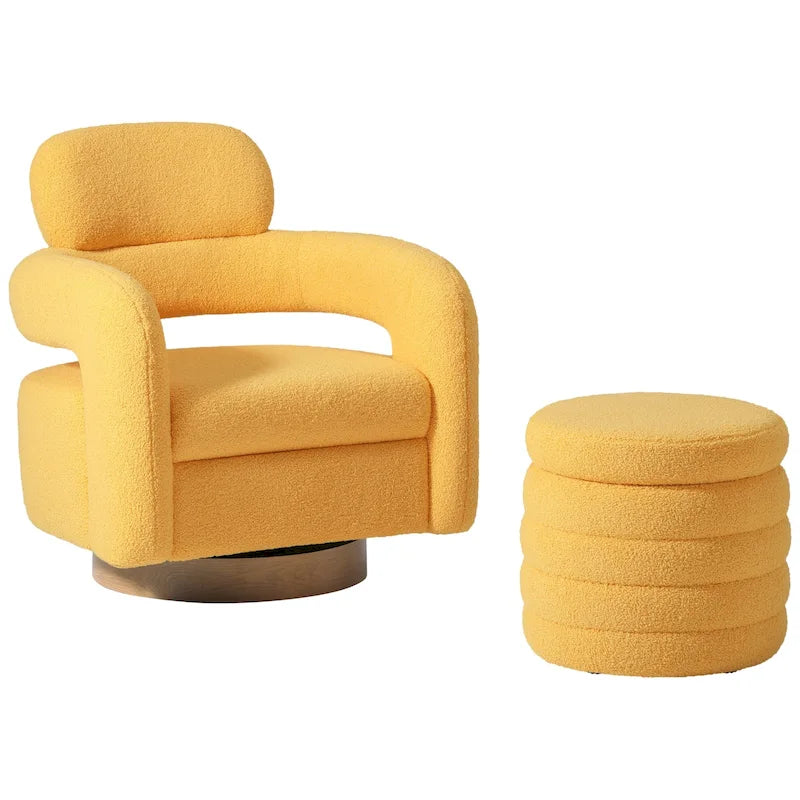 Silla giratoria Bayville de borreguito con otomana redonda con almacenamiento, juego de 2 piezas